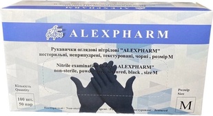 Перчатки нітрілові Alexpharm розмір-M Чорні 100шт фото