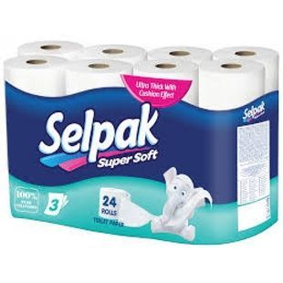 Туалетний папір Selpak тришарова Біла, 24 рулона фото