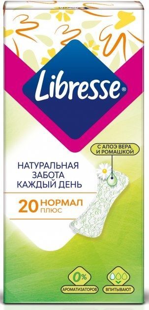 Ежедневные гигиенические прокладки Libresse Natural Care Pantyliners Normal 20 шт фото