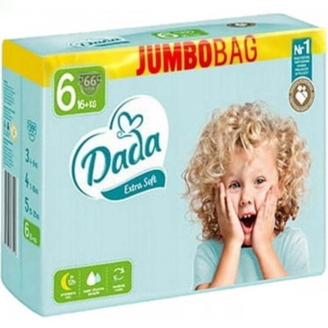 Підгузки дитячі DADA Extra Soft (6) 16+кг Jumbo Bag 66 шт фото