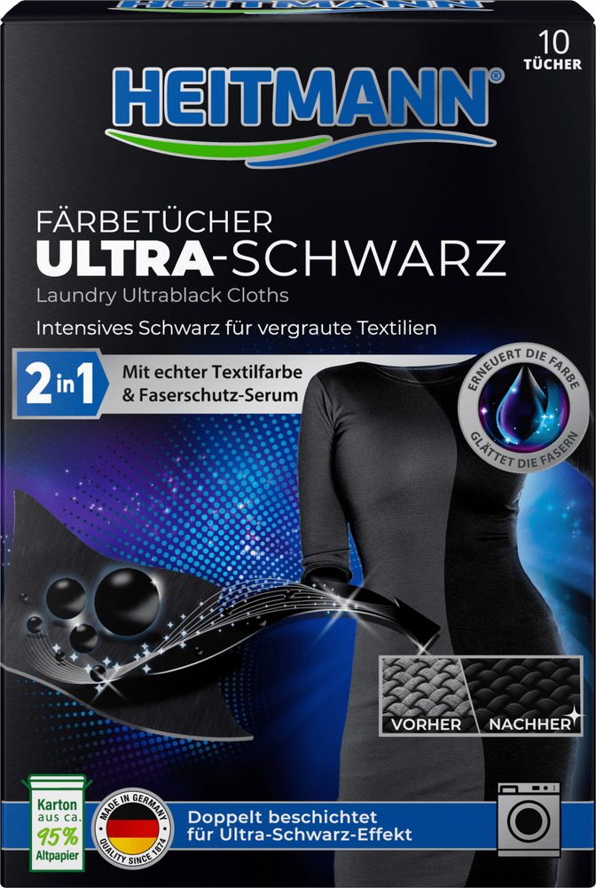 Серветки для прання чорної білизни Heitmann Ultra Schwarz 2in1, 10 шт. фото