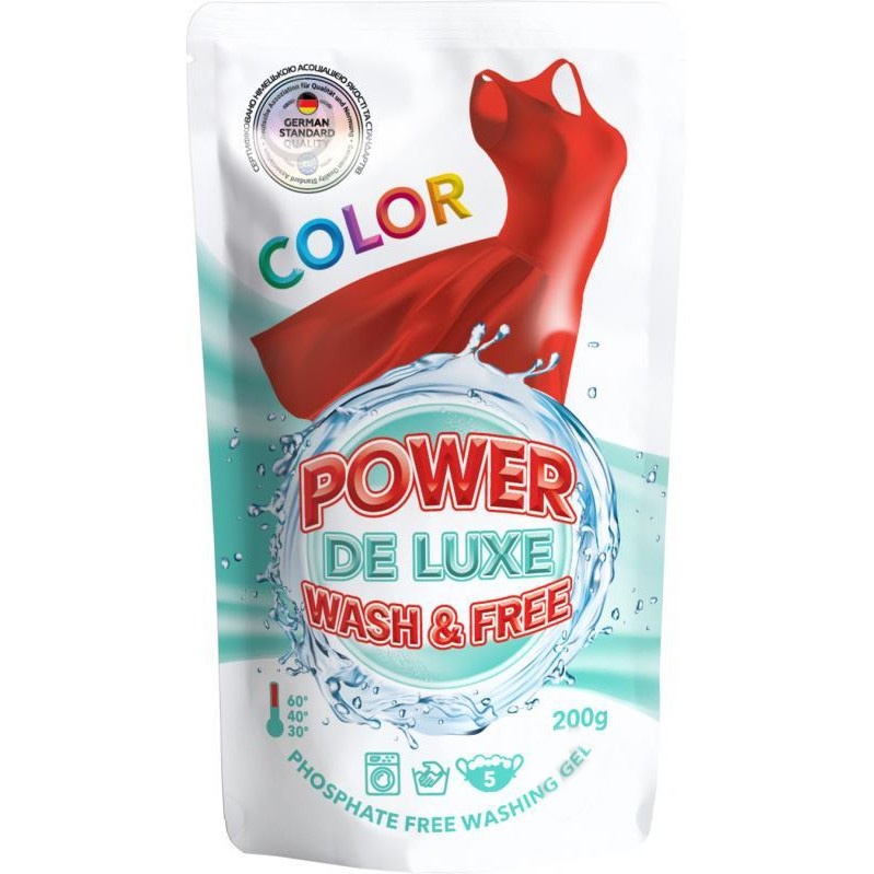 Гель для прання Power De Luxe, для кольорових тканин, 200 г фото