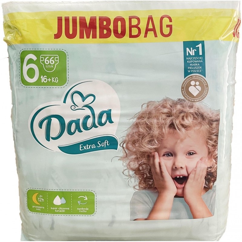 Подгузники детские DADA Extra Soft (6) 16+кг Jumbo Bag 66 шт фото