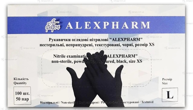 Перчатки нітрілові Alexpharm розмір-L Чорні 100шт фото