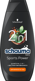 Шампунь для чоловіків Schauma Men Sports Power 2 в 1 з екстрактом евкаліпту для волосся та тіла 400 мл фото