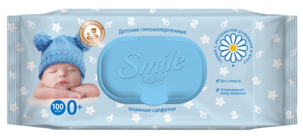 Вологі серветки Smile Baby з екстрактом ромашки і алое, 100 шт фото