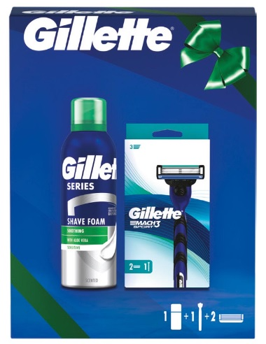 Подарочный набор GILLETTE MACH3 Sport (Станок+2кассеты+пена для бритья 200мл) фото