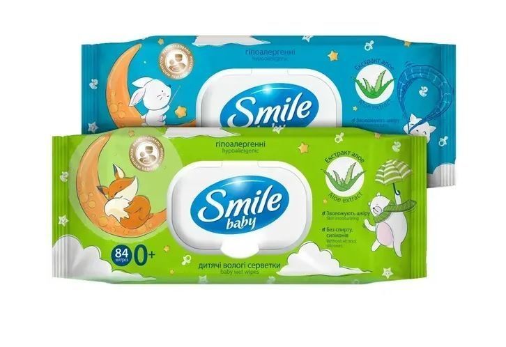 Серветки вологі гіпоалергенні Smile Baby 0 + з екстрактом алоє, 84 шт фото