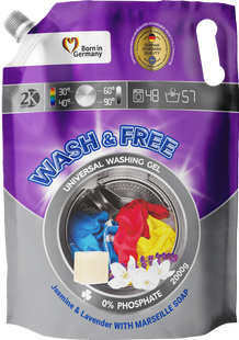 Гель для прання Wash&Free Жасмин та лаванда з марсельским милом ДОЙПАК 2л фото
