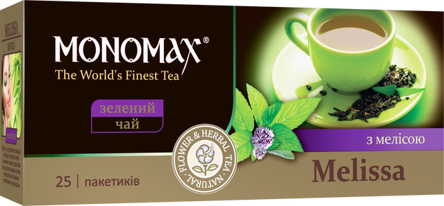 Чай зелений пакетований Мономах Melissa 25 х 1.5 г фото
