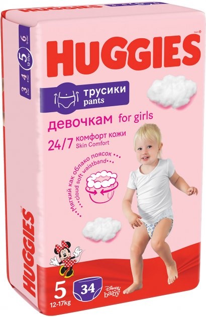 Трусики-подгузники Huggies Pants 5 Jumbo 12-17 кг для девочек 34 шт фото